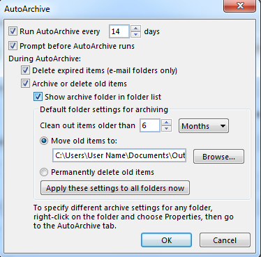 AutoArchive screenshot