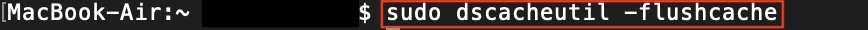 Screenshot: Mac terminal flush DNS command for MacOX 10.6 and older