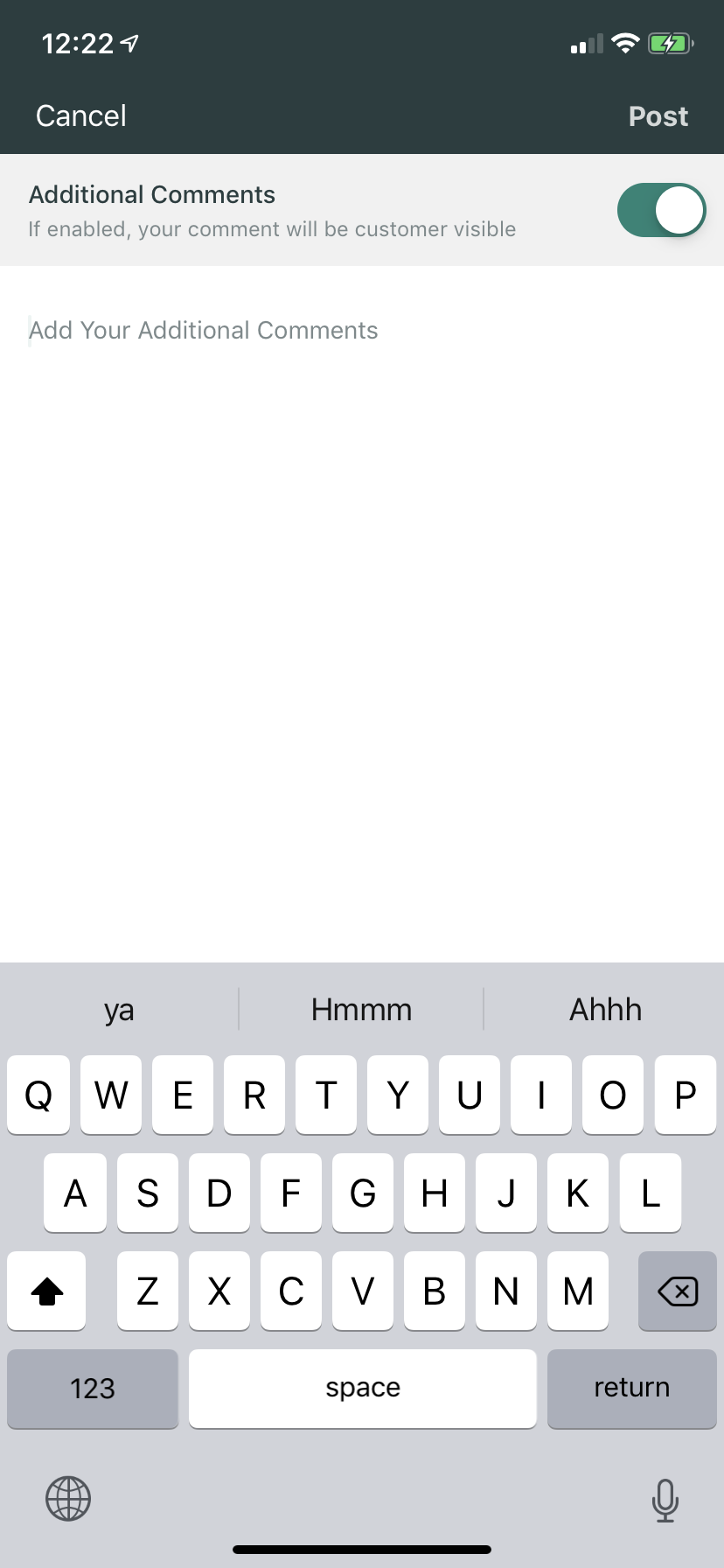 The post button can be found in the upper right-hand corner of the screen once you are done submitting attachments or adding comments