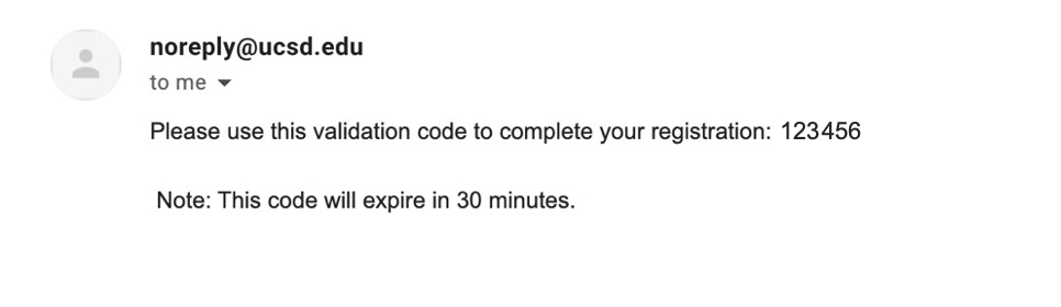 Screenshot: Email containing the validation code