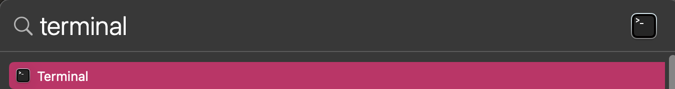 Screenshot: Mac Spotlight Search to open Terminal