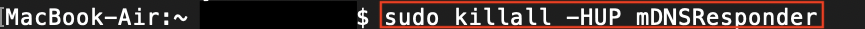 Screenshot: Mac terminal flush DNS command for MacOX 10.7-10.9