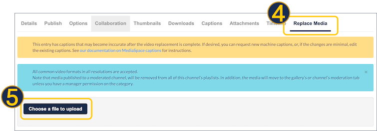 A screenshot of the "replace media" tab.