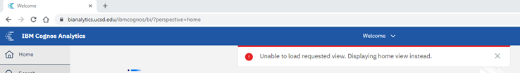 Error message on IBM Cognos Analytics that says "Unable to load requested view"