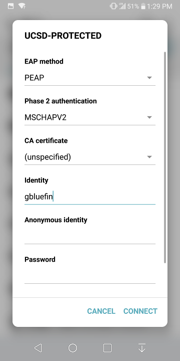 Screenshot:  Configuration screen for UCSD-Protected.  Displays settings described above.