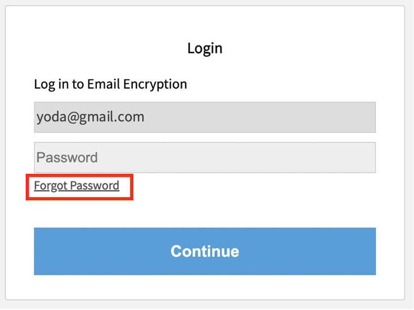 Screenshot: Forgot password button for Proofpoint