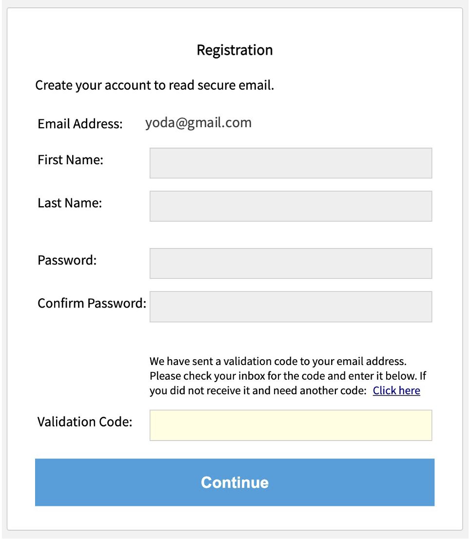 Screenshot: Proofpoint Account Registration page