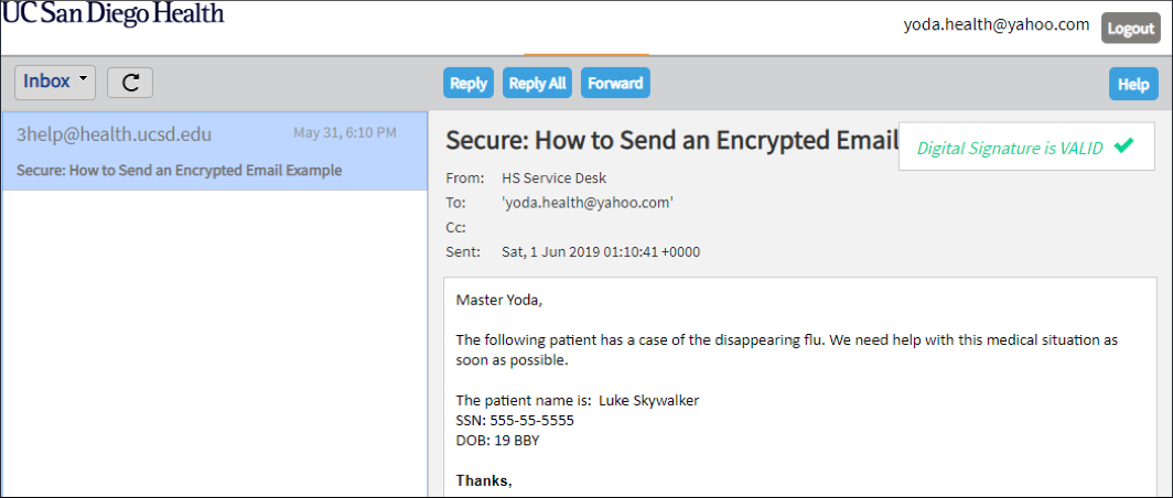 Screenshot: Sample Decrypted Email