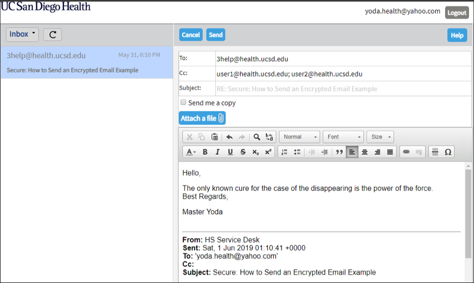 Screenshot: Sample of forwarding a decrypted email