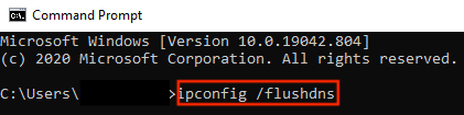 Screenshot: Windows command prompt with ipconfig / flushdns command